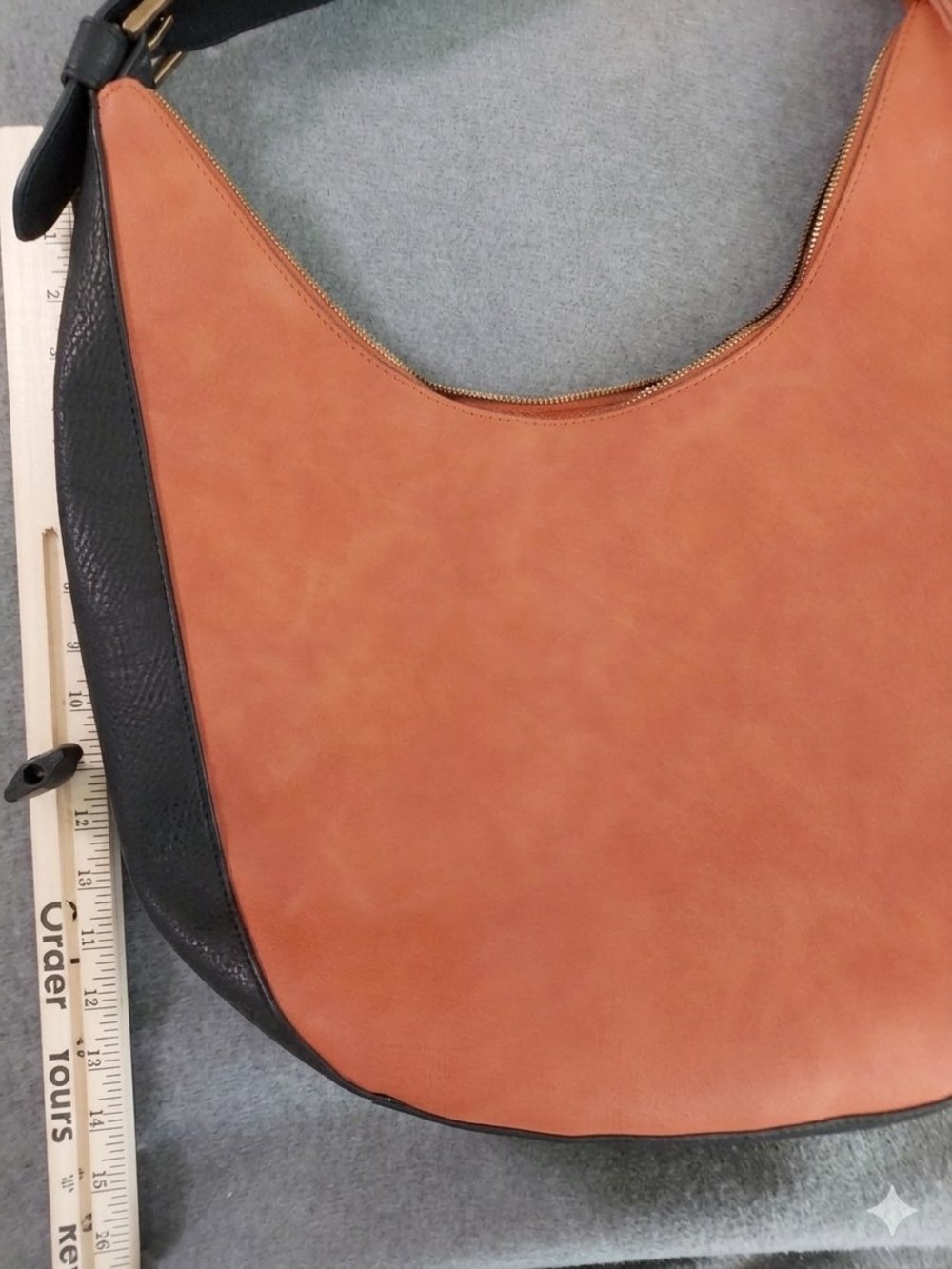 Universal Thread Orange & Black Slouchy Hobo Shoulder Bag Gold Tone Hardware - Picture 3 of 15